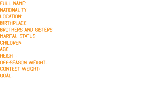 FULL NAME: Stuart Craig Core NATIONALITY: British LOCATION: Plymouth, England BIRTHPLACE: Manchester, England BROTHERS AND SISTERS: Three brothers and two sisters MARITAL STATUS: Married, to Karen CHILDREN: Twins Ruby AND Phoebe NOV 2007, JOSIE MARCH 2015 AGE: 45 (Born October 10th 1979) HEIGHT: 5’11" (180cm) OFF-SEASON WEIGHT: 296lbs (134kg) CONTEST WEIGHT: 258lbs (117kg) GOAL: 264lbs (120kg) ripped